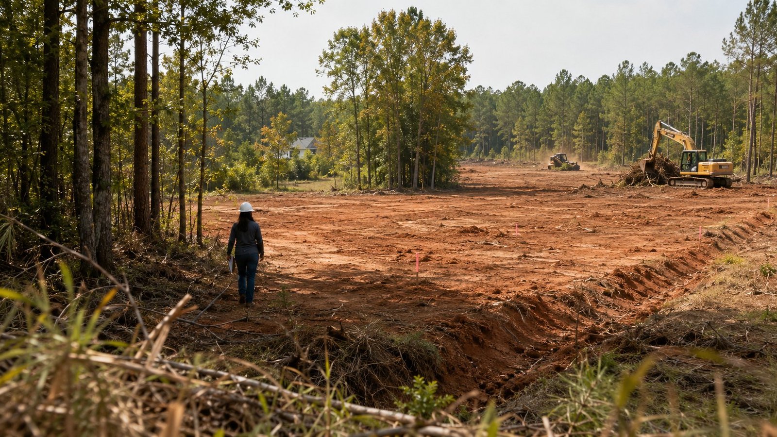 Cleared building lot with piney woods in Longview, TX