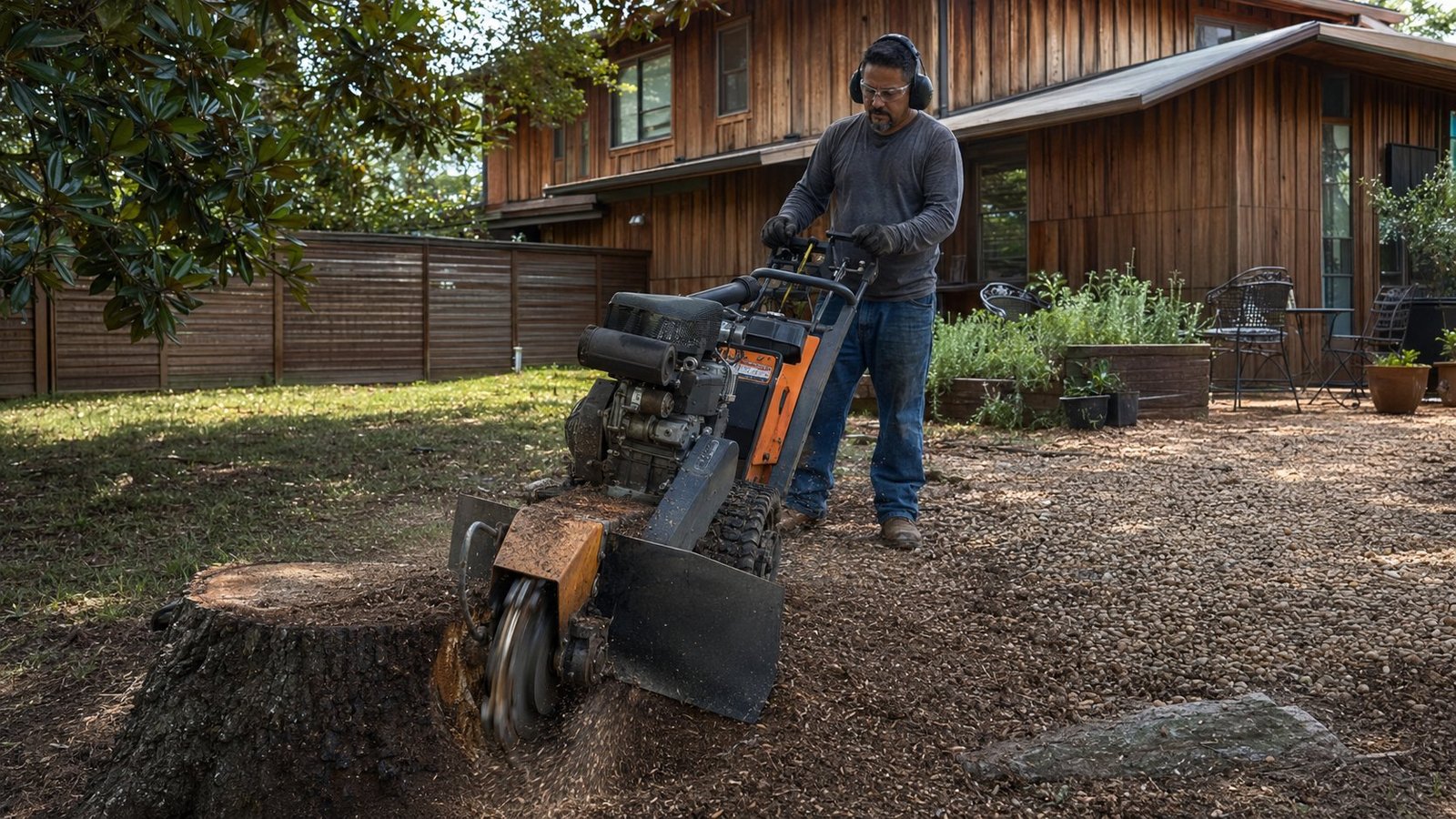 Stump ground below grade in a Longview, TX yard